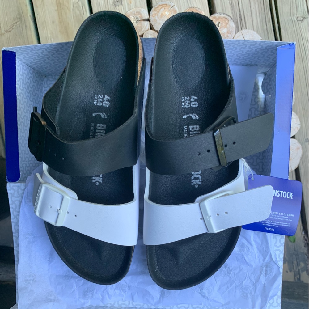Birkenstock slippers brand new with tags in original box.